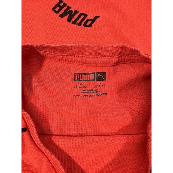 Puma Logo T-Shirt Tee Boys Size Large Red Short Sleeve Athletic Spell Out Cotton - Picture 6 of 7